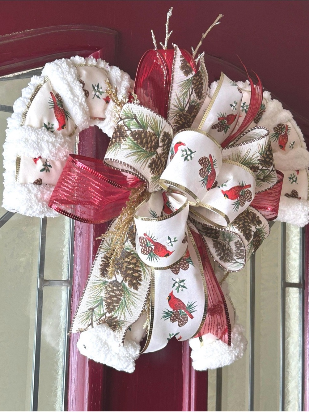 Handmade Winter Cardinal Christmas Door Hanger Double Candy Cane Holiday Decor
